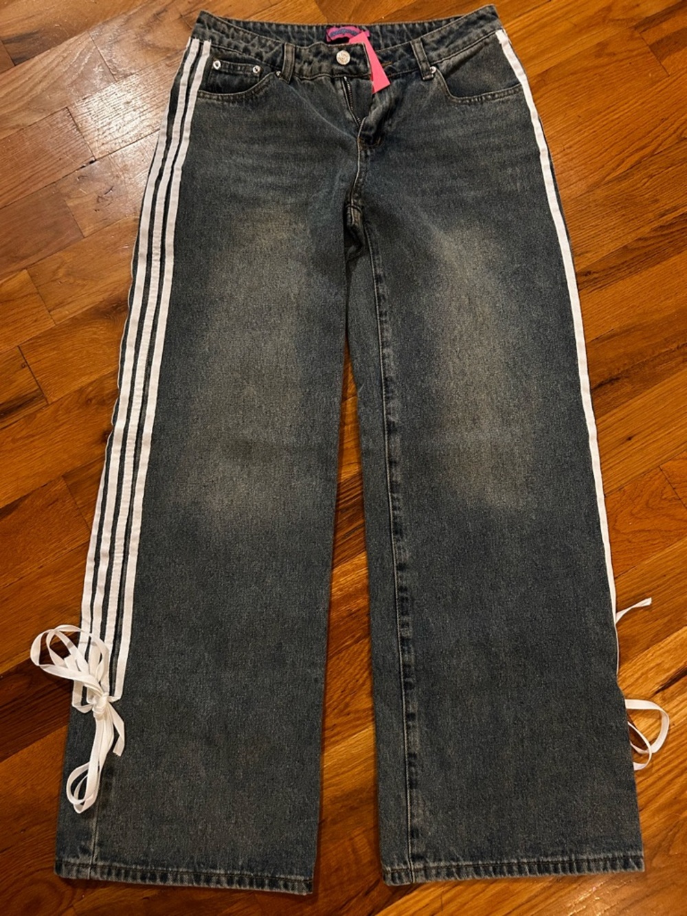Edikted Black Wide-Leg Jeans with White Side Stripes